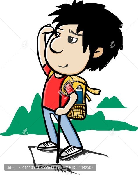 人物插畫,登山望遠