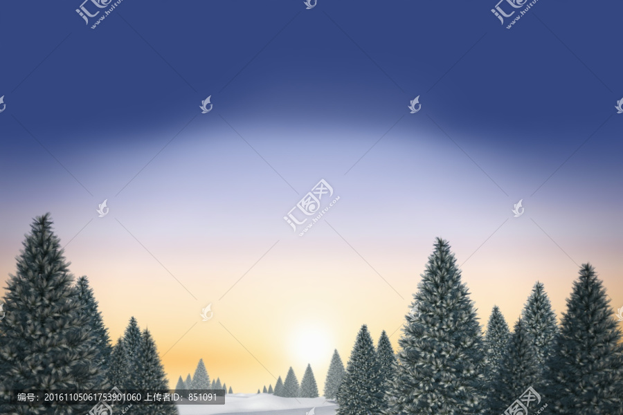 雪景觀和冷杉樹