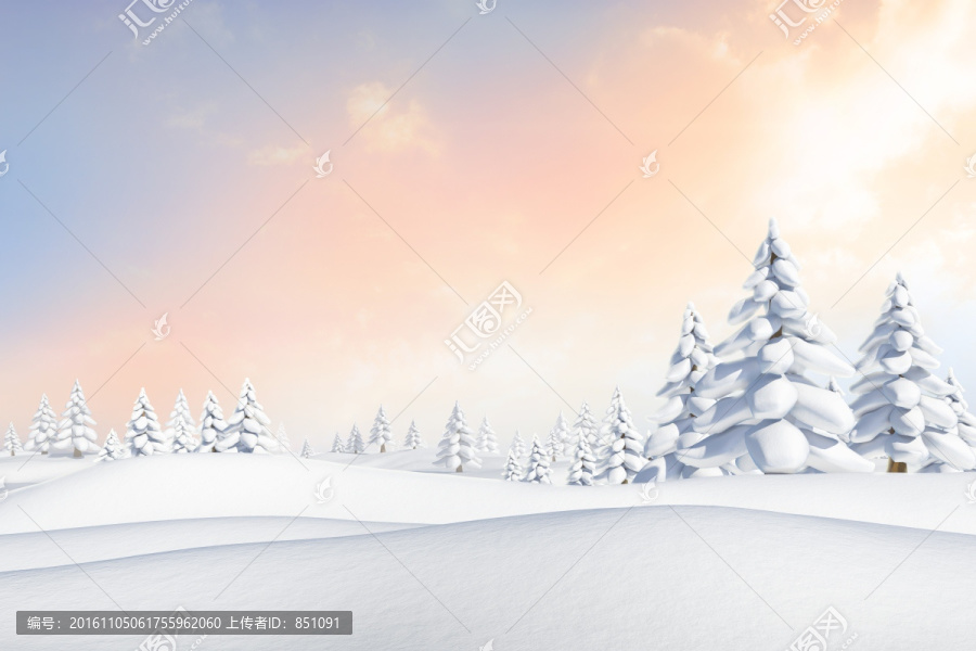 雪景觀和冷杉樹