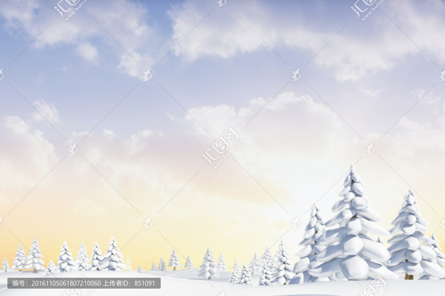雪景觀和冷杉樹