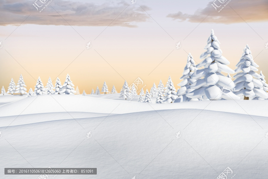 雪景觀和冷杉樹