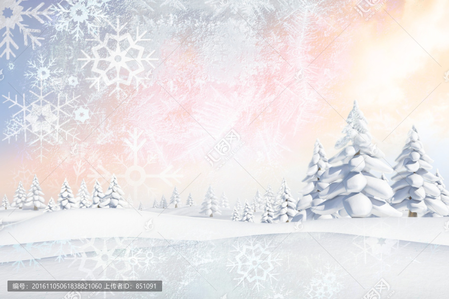 雪景觀和冷杉樹