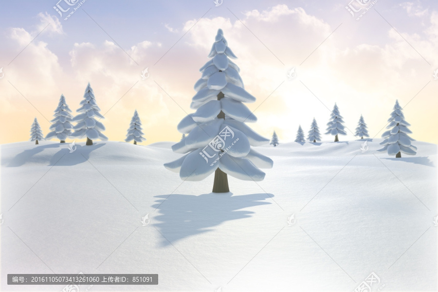 雪景觀和冷杉樹