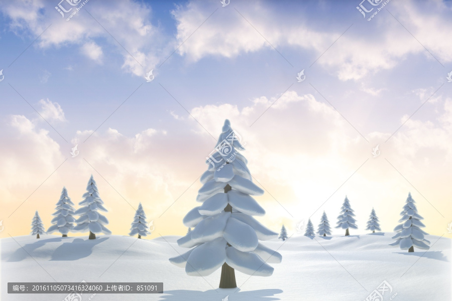 雪景觀和冷杉樹