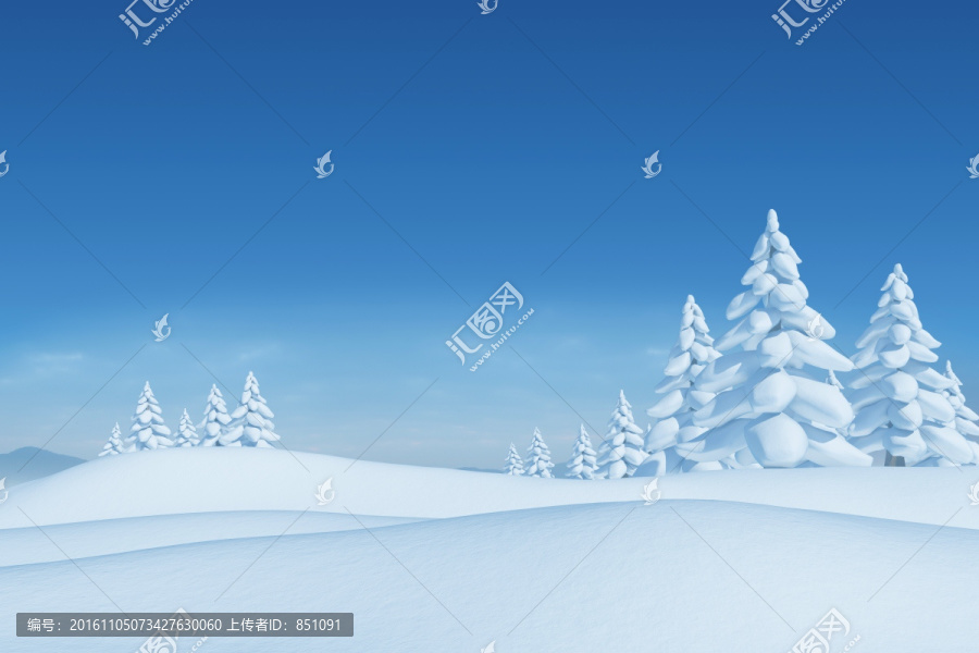 雪景觀和冷杉樹