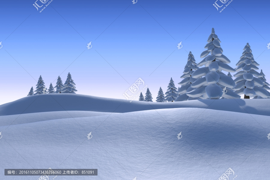 雪景觀和冷杉樹