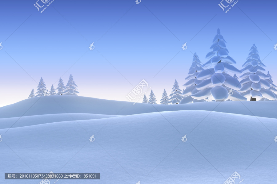 雪景觀和冷杉樹