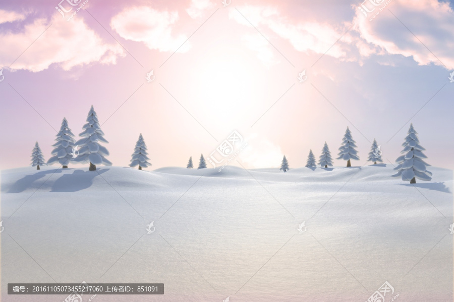 雪景觀和冷杉樹