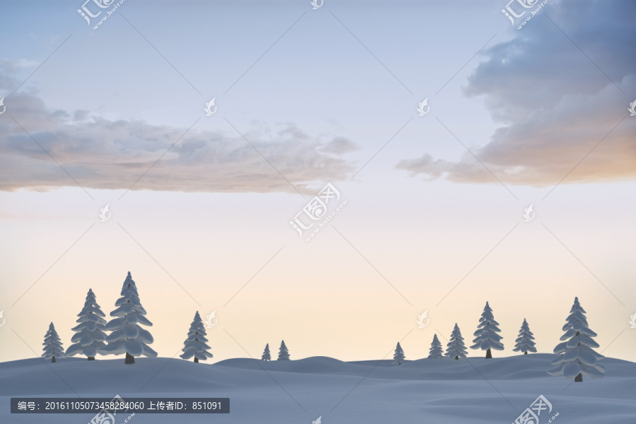 雪景觀和冷杉樹
