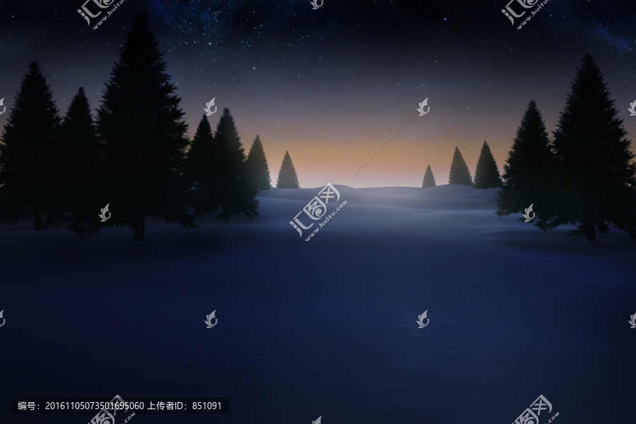 夜幕降臨的雪景