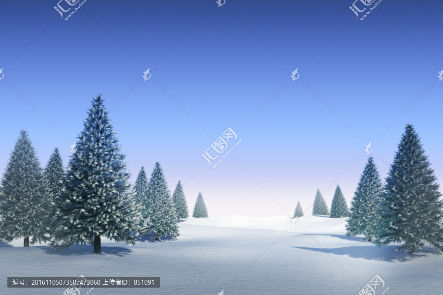 雪景觀和冷杉樹