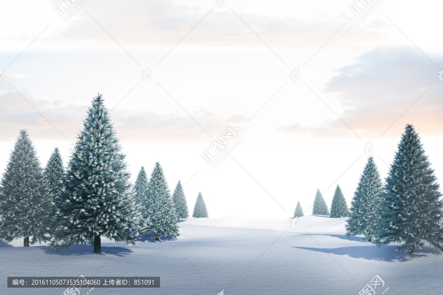 雪景觀和冷杉樹(shù)