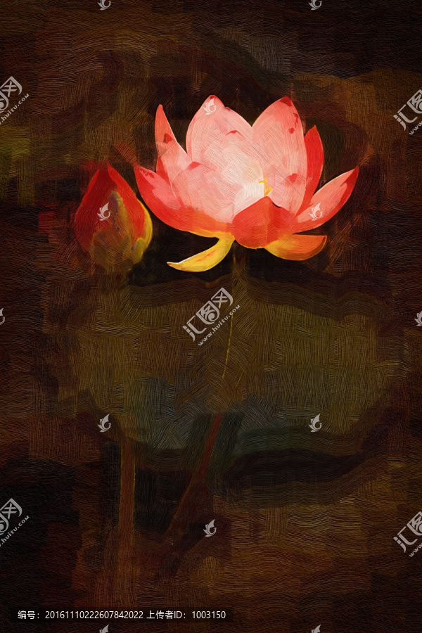 無框畫,油畫荷花