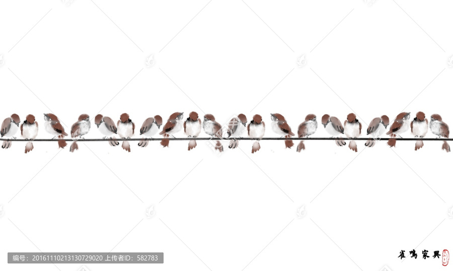 花鳥(niǎo)國(guó)畫(huà),麻雀,PSD分層