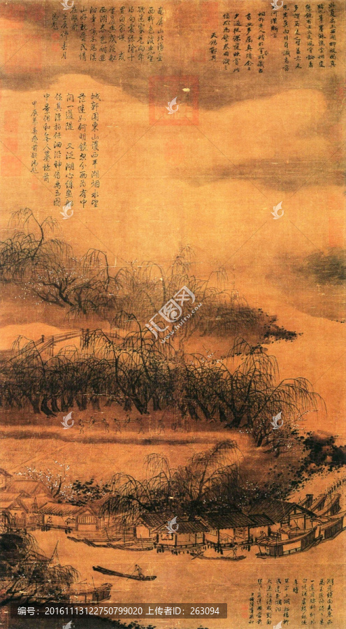夏圭,西湖柳艇圖
