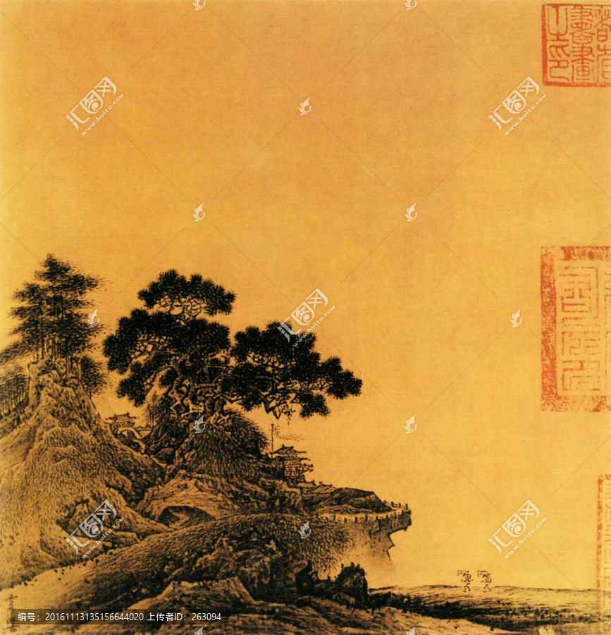 贾师古,岩关古寺图