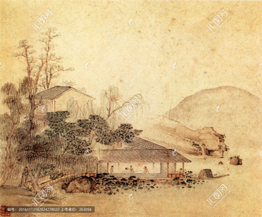 葉欣,荷塘水榭圖