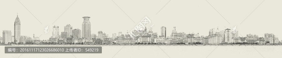 上海外灘全景線描,未分層