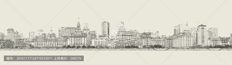 上海外灘全景線描,未分層