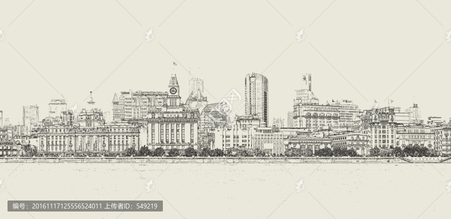 上海外灘老建筑線描,未分層