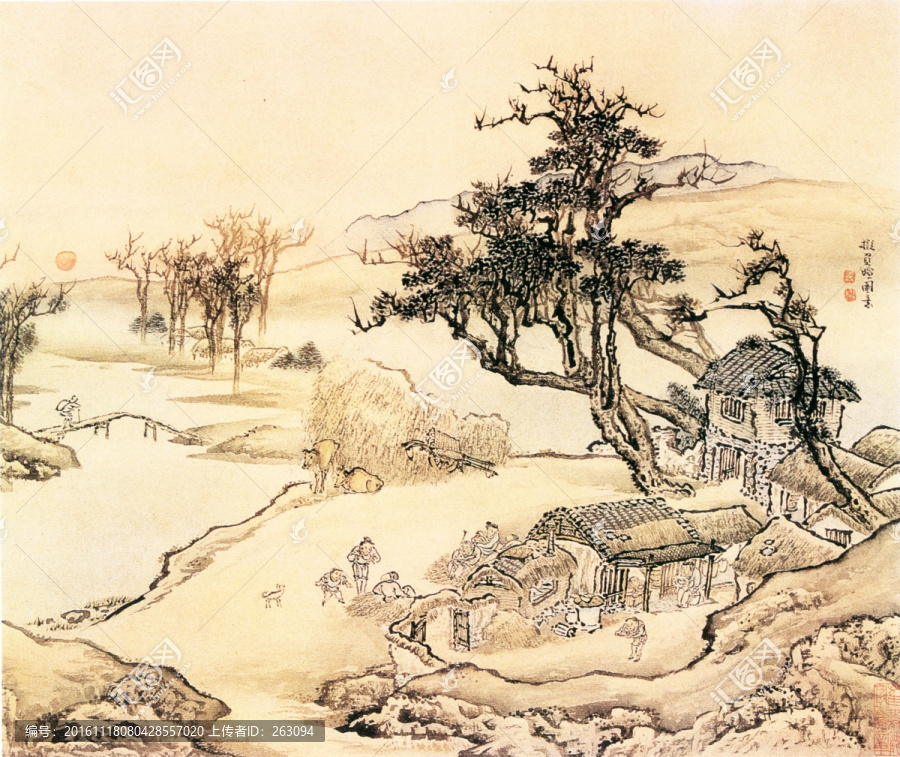 袁耀,山水圖,農(nóng)戶小橋
