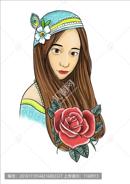 手繪美女人物插畫