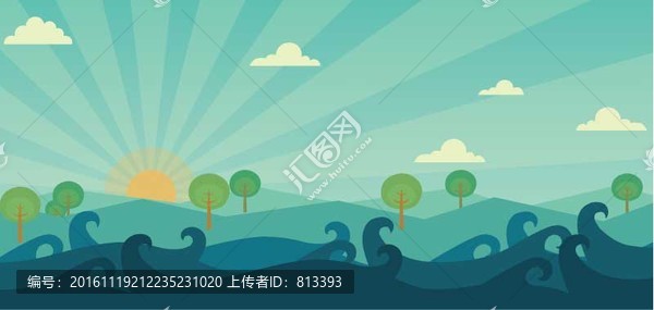 矢量朝陽扁平化背景素材