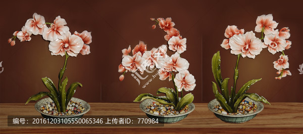 3D烤瓷浮雕蝴蝶蘭木紋壁畫合層