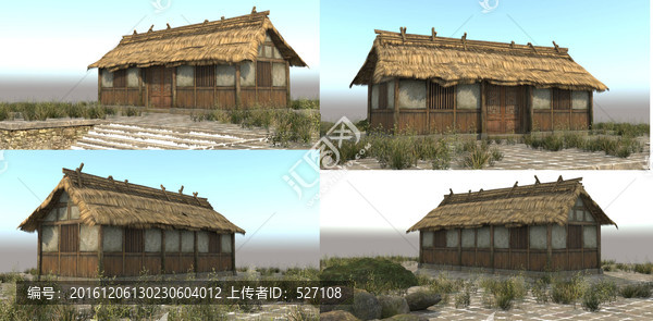 3D模型中國古建民居茅草房屋2