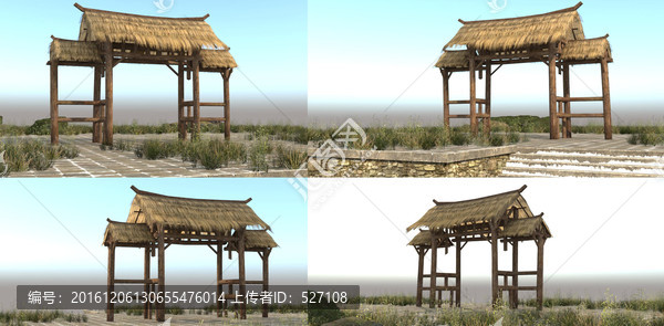 3D模型中國古建民居茅草房屋3