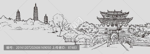 大理古城線(xiàn)描