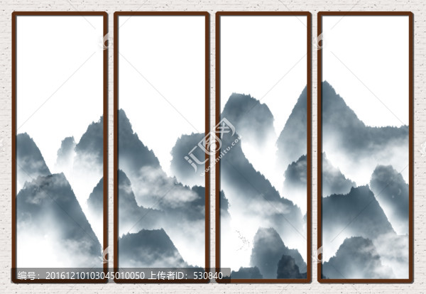四聯(lián)水墨山水畫