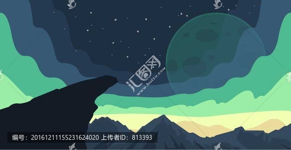 扁平化山間夜景矢量素材