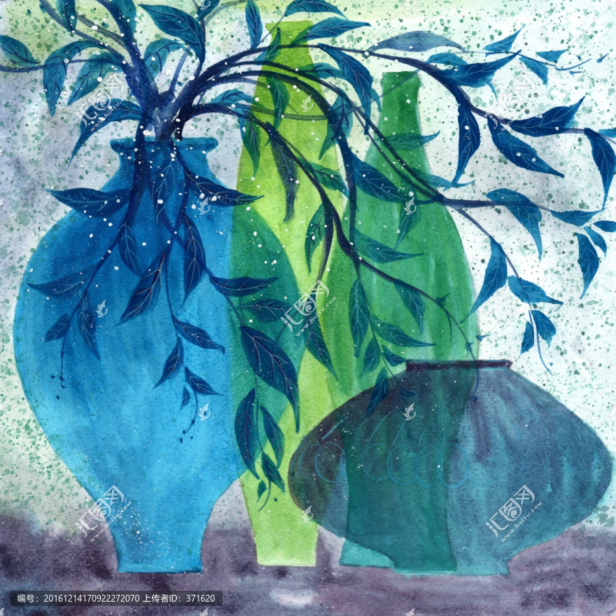 玻璃花瓶靜物水彩素材