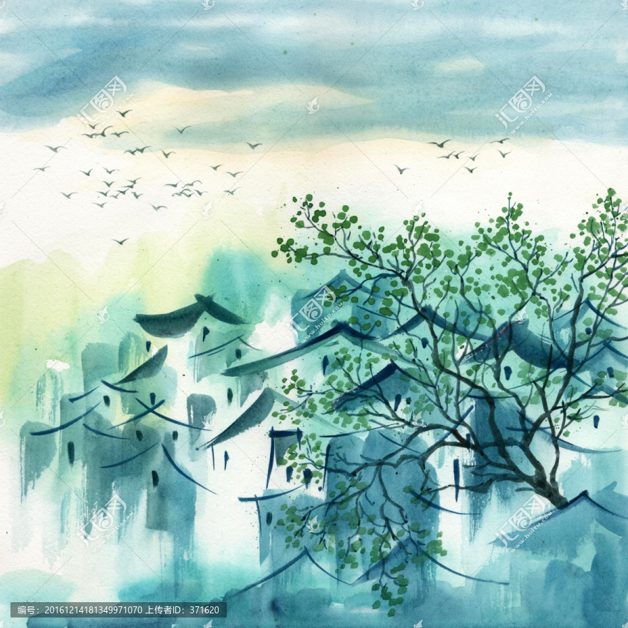 江南水鄉(xiāng)水彩畫素材
