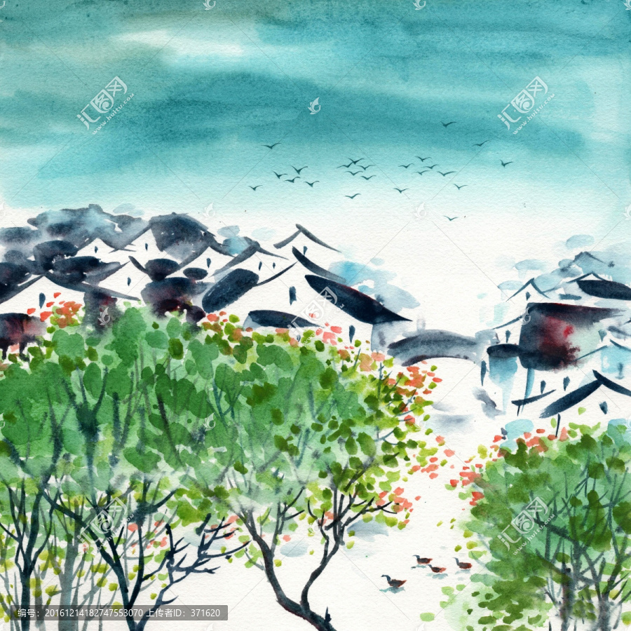 江南水鄉(xiāng)水彩畫素材
