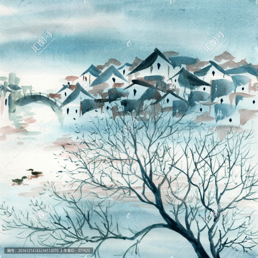 江南水鄉(xiāng)水彩畫素材