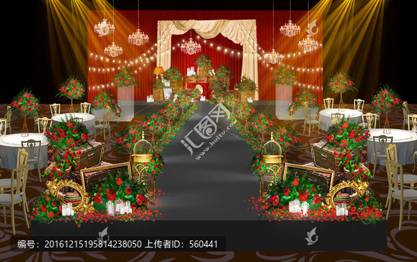 美式田園紅色復(fù)古婚禮效果圖