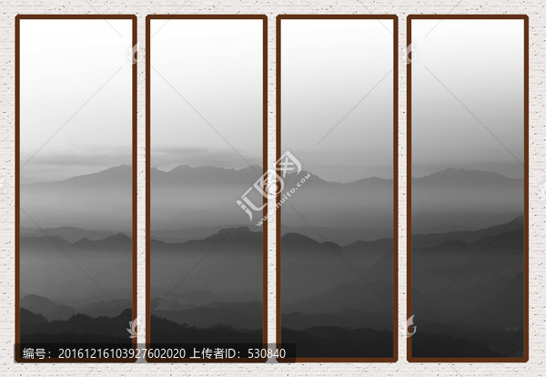 四聯(lián)水墨山水畫