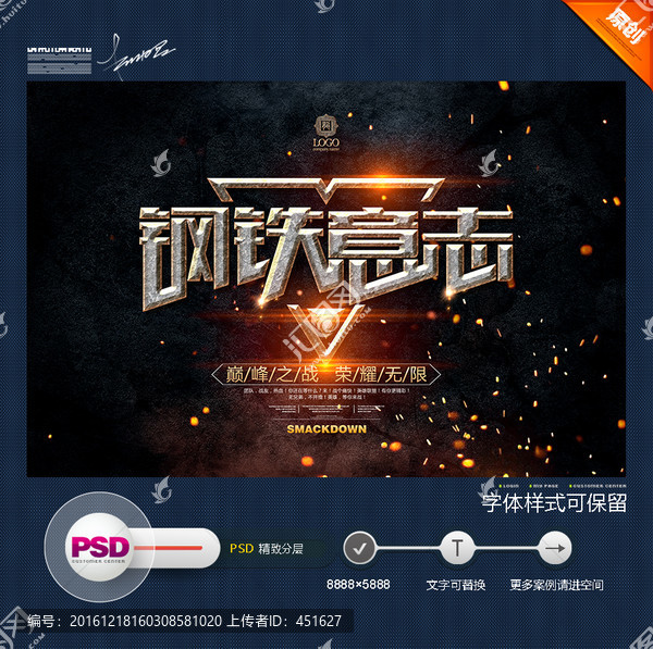 鋼鐵意志,金屬字