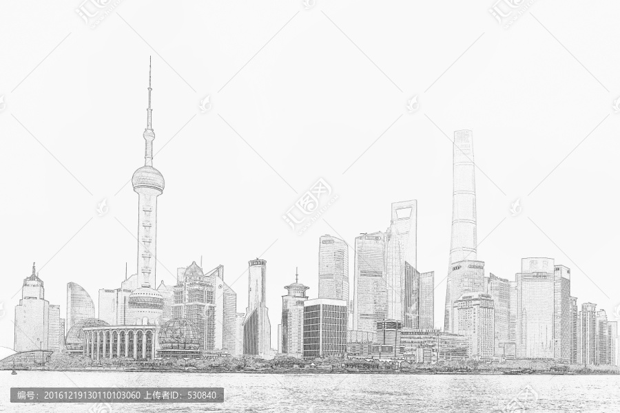 上海外灘全景線描