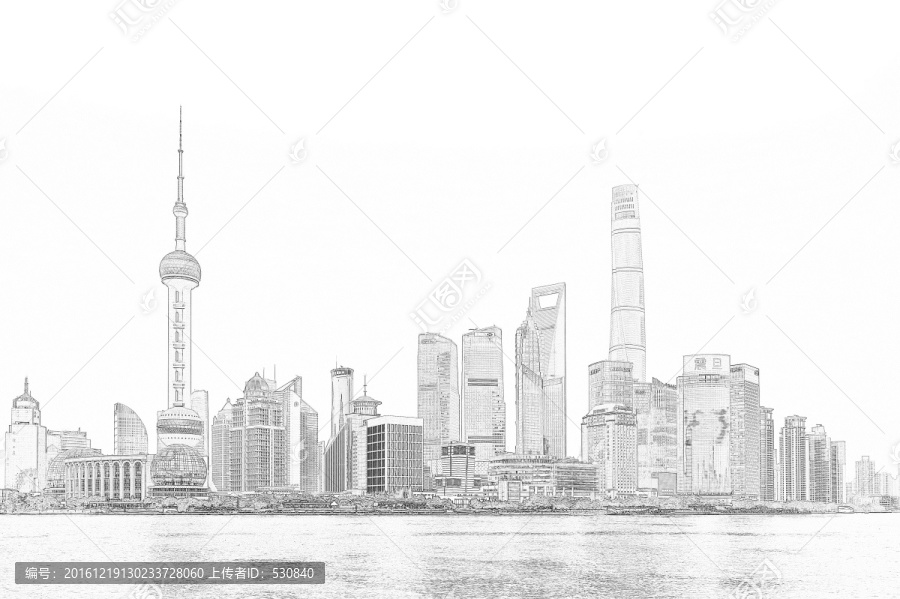 上海外灘全景線描