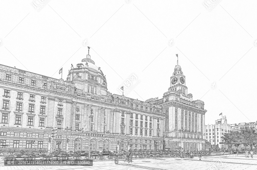 上海外灘建筑線描