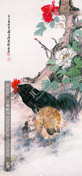 劉奎齡,雞鳴富貴圖,未分層