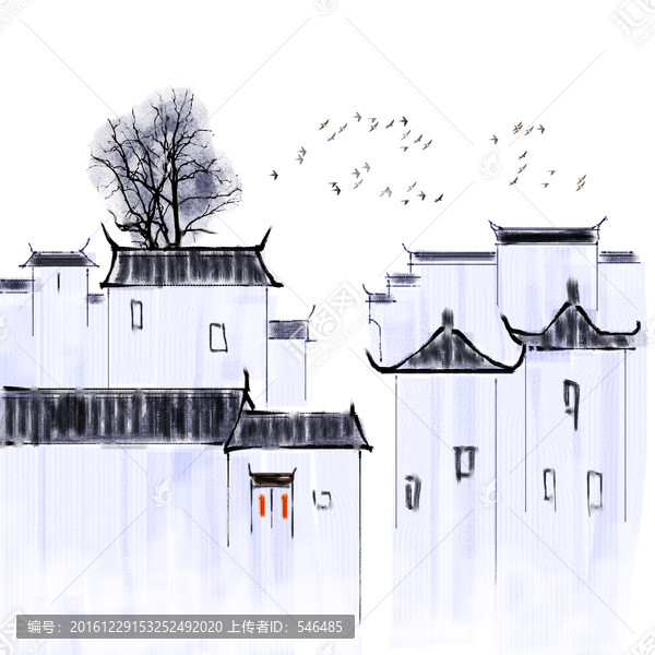 水墨江南,馬頭墻,手繪,合層