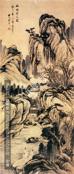 陳鐸,水閣讀書圖