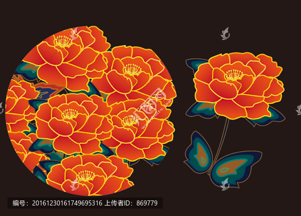 牡丹花矢量圖