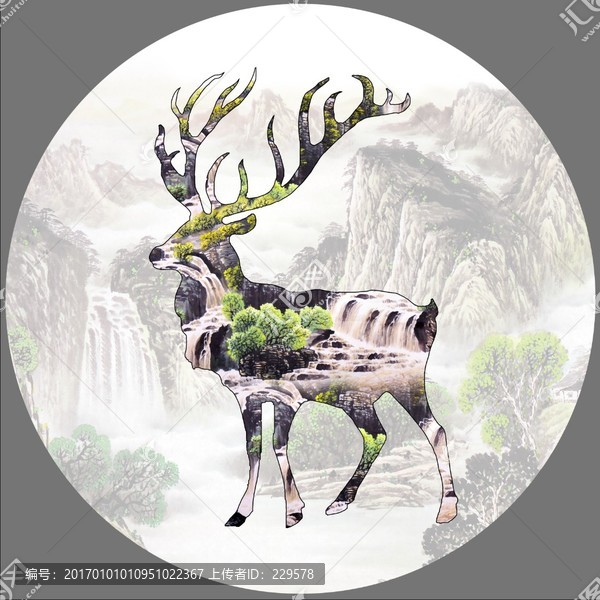 新中式抽象鹿裝飾畫(huà)