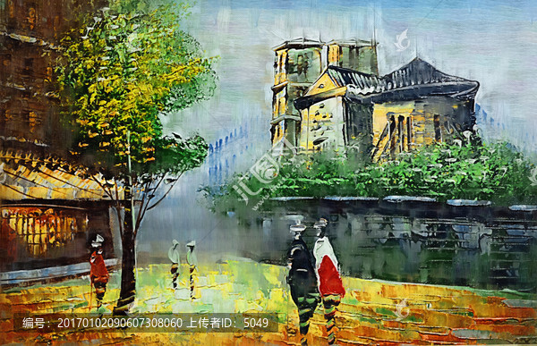 油畫,歐洲小鎮(zhèn)