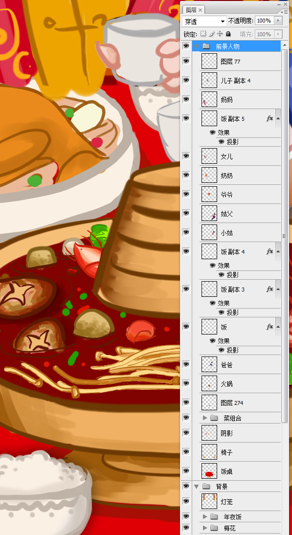 春節(jié)除夕年夜飯,團圓飯,PSD